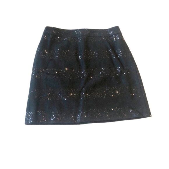 LOFT ANN TAYLOR Black Wool Sequin Mini Skirt - Picture 1 of 7